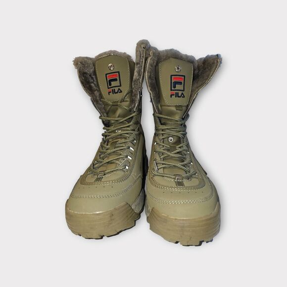 FILA Disruptor Comfy Shearling Boot Olive Green Leather Fur 9.5 Mens - Picture 16 of 16
